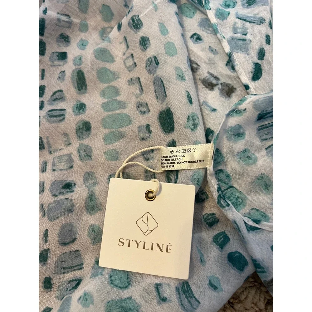 Styline Womens Teal Abstract Print Tassel Trim Kimono Wrap One Size NEW